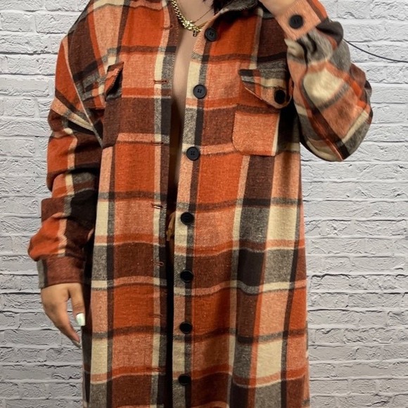 Unishe Plaid Shacket -‎ Orange - Picture 1 of 9
